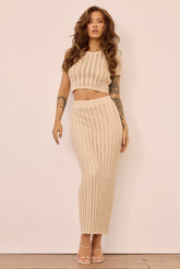 Night Breeze Knit Midi Skirt - Beige