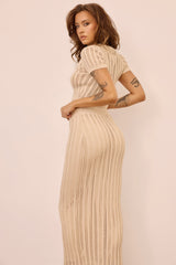 Night Breeze Knit Midi Skirt - Beige