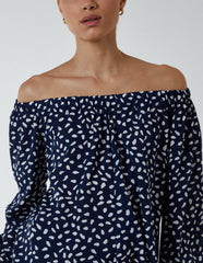Bardot Balloon Sleeve Knot Top