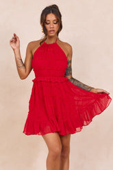Precious Ruffle Mini Dress - Red