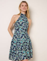 Tiered Halter Neck Aztec Belted Mini Dress
