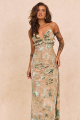 Whispering Garden Flocked Mesh Maxi Dress - Olive