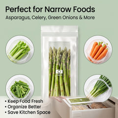 🥬 50/100PCS Reusable Long Food Storage Bags, Double-Zip Seal Freshness Bags for Kitchen