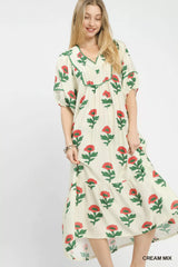 Umgee Floral Print Midi Dress
