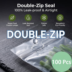 🥬 50/100PCS Reusable Long Food Storage Bags, Double-Zip Seal Freshness Bags for Kitchen