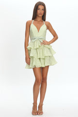 Ayala Halterneck Ruffle Mini Dress Floral Lime