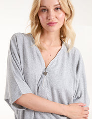 Heart Half Zip Front Top