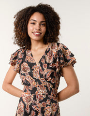 Paisley Frill Sleeve Mini Dress
