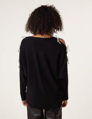 Diamante Bow Cut Out Sleeve Jumper