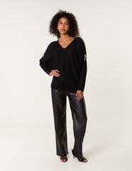 Diamante Bow Cut Out Sleeve Jumper