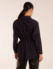 Leopard Print Shirred Waist Shirt