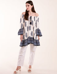Mix Print Bardot With Tassel Dress