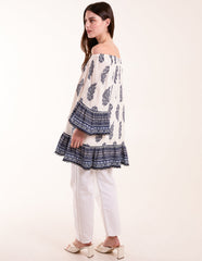 Mix Print Bardot With Tassel Dress