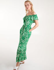 Elasticated Bardot Printed Maxi Dress