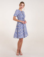 Tie Keyhole Front Puff Sleeve Dress