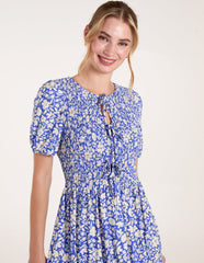 Tie Keyhole Front Puff Sleeve Dress