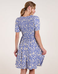 Tie Keyhole Front Puff Sleeve Dress