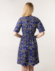 Shirred Waist Beaded V Neck Mini Dress