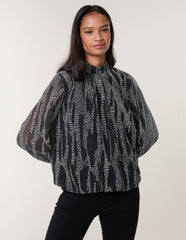Snake High Neck Puff Ball Blouse