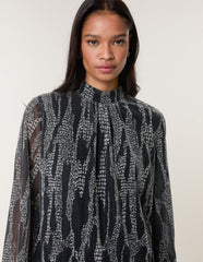 Snake High Neck Puff Ball Blouse