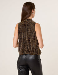 High Neck Metallic Puffball Sleeveless Blouse