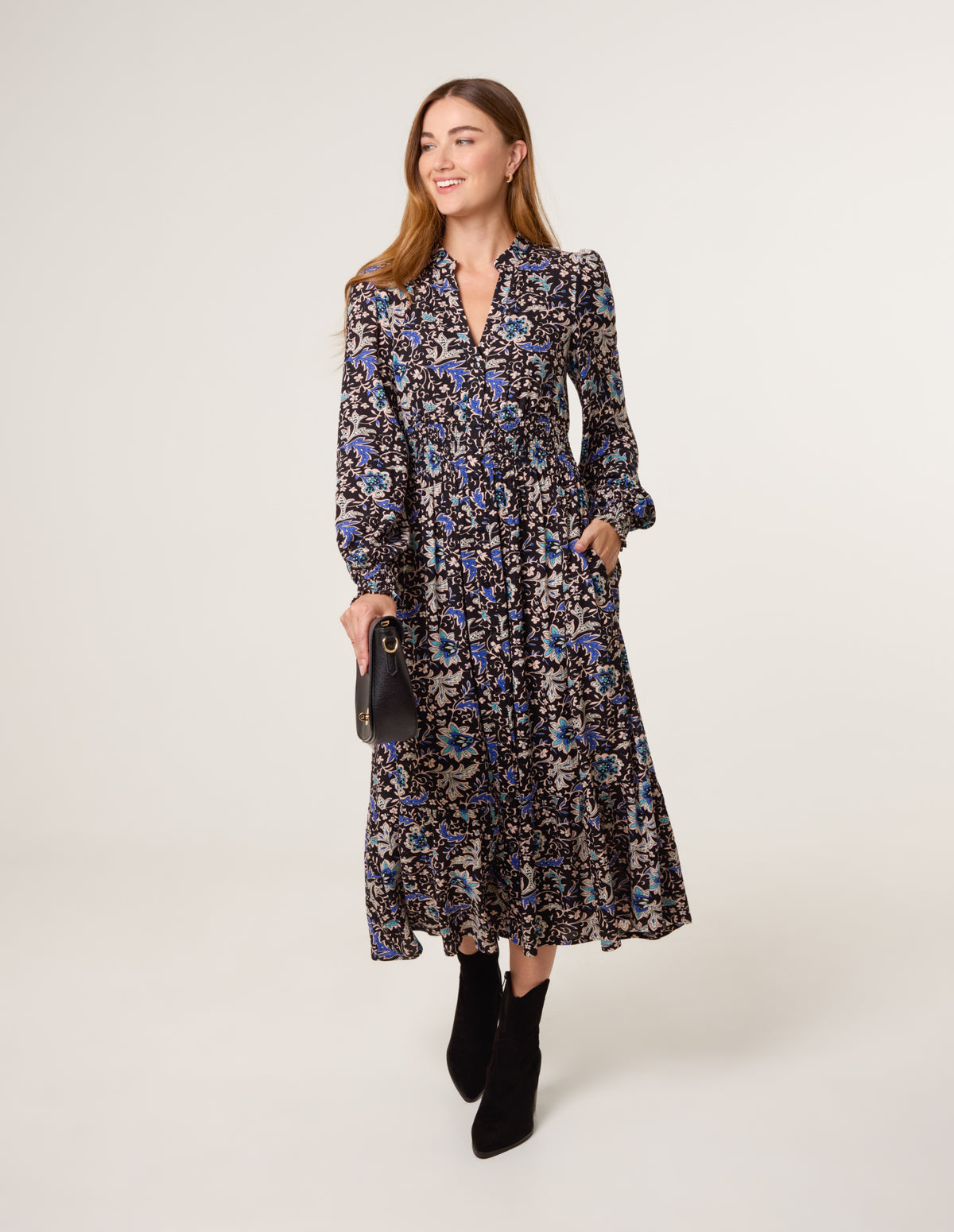 Paisley Shirred Waist Shirt Dress