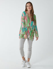 Twist Front Abstract Long Sleeve Top