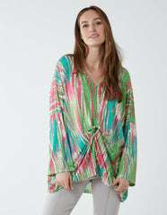 Twist Front Abstract Long Sleeve Top