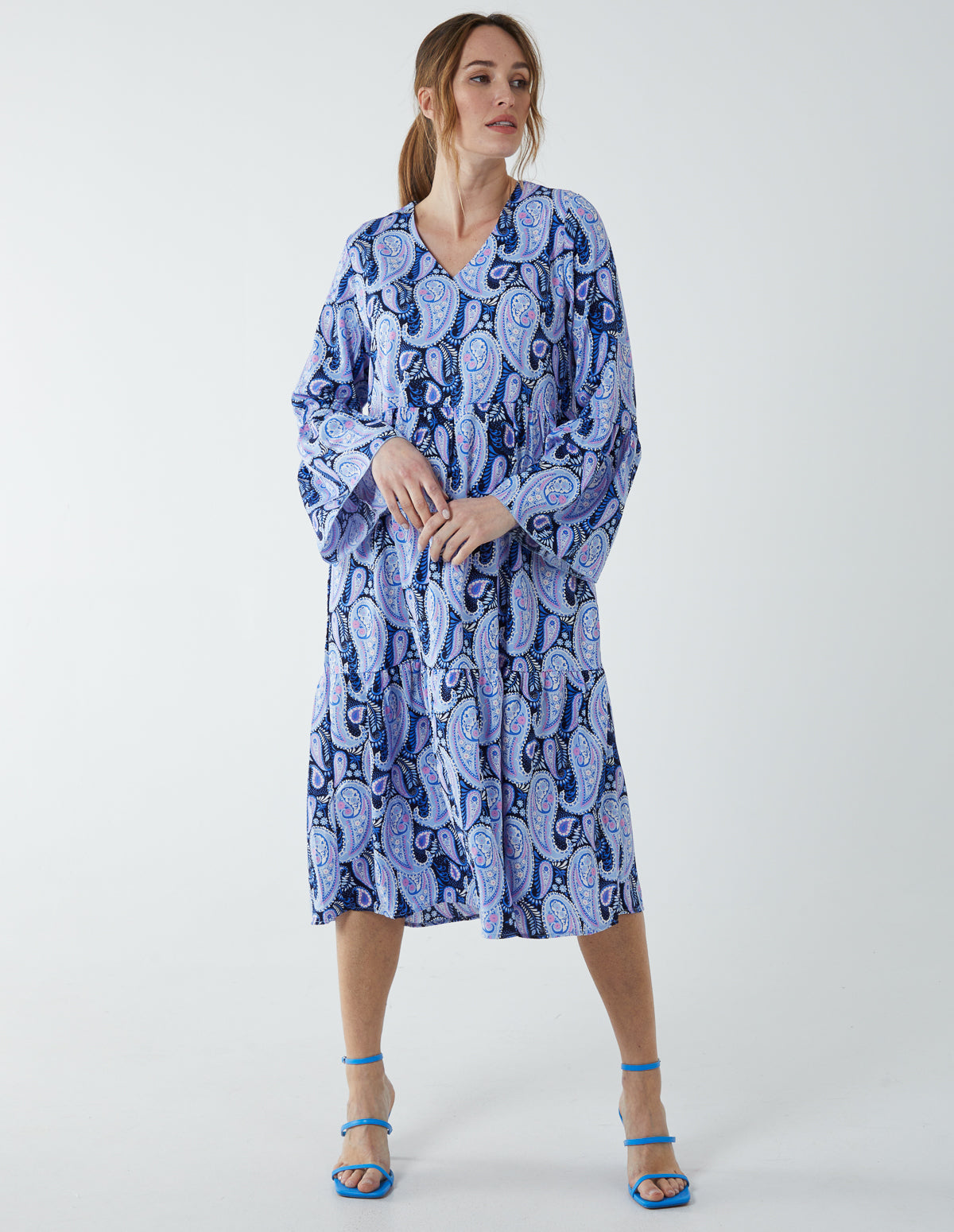 Paisley V Neck Midi Dress