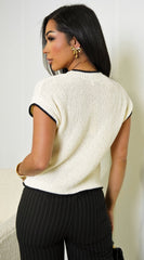 Gabrielle Contrast Trim Short Sleeve Top - Cream
