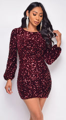 Ena Burgundy Red Sequin Dress