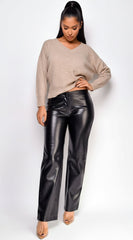 Inari PU Leather Flare Pants - Black