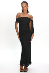 Aurora Sky Off-Shoulder Tie Maxi Dress Lace Black