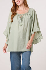 Bardot Cotton Tie Neck Top