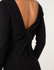 V Neck Bow Back Detailed Knitted Dress