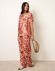 Watercolour Floral Print Elasticated Sleeve Top
