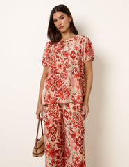Watercolour Floral Print Elasticated Sleeve Top