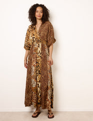 Animal Print Wide Leg Cross Over Jumpsuit