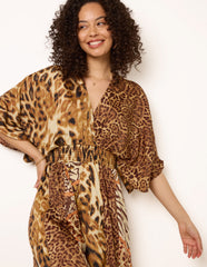 Animal Print Wide Leg Cross Over Jumpsuit