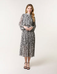Snakeskin High Neck Pleat Dress