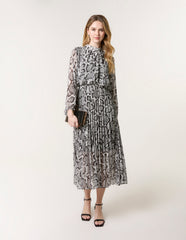 Snakeskin High Neck Pleat Dress