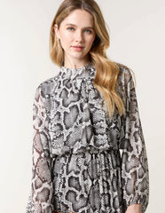 Snakeskin High Neck Pleat Dress