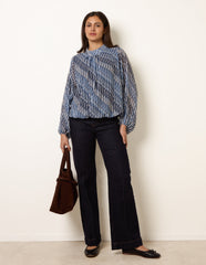 Printed High Neck Puffball Blouse