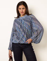 Printed High Neck Puffball Blouse