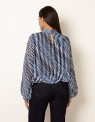 Printed High Neck Puffball Blouse