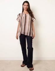 Short Sleeve Pleated Paint Top