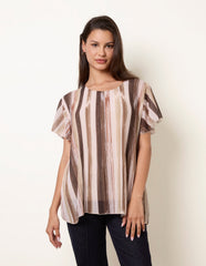 Short Sleeve Pleated Paint Top