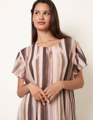Short Sleeve Pleated Paint Top
