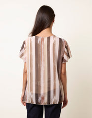 Short Sleeve Pleated Paint Top