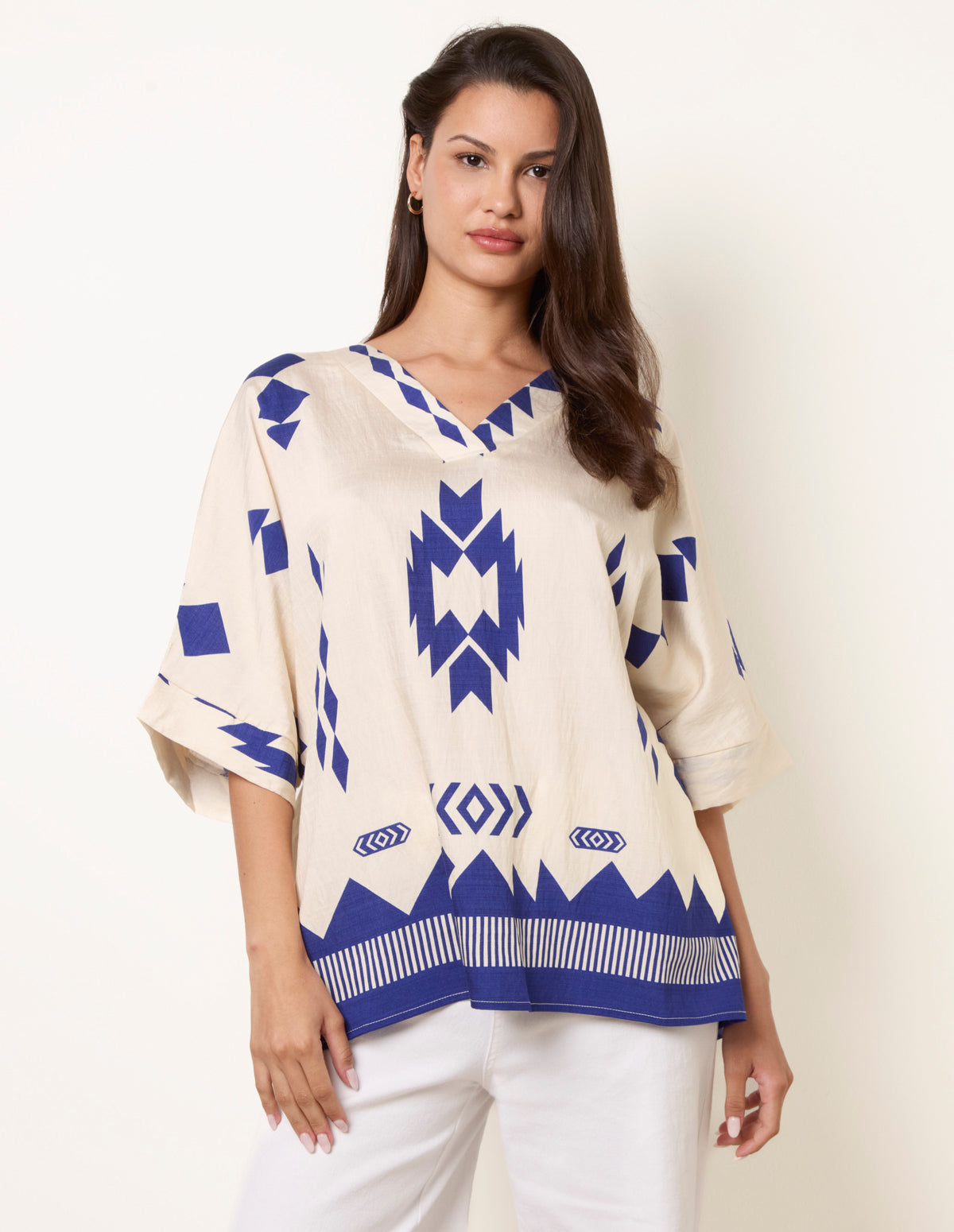Linen Geometric Print Top